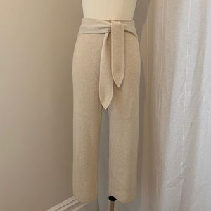 Nanushka Cream Wool Cashmere Straight Leg Pant with tie up belt